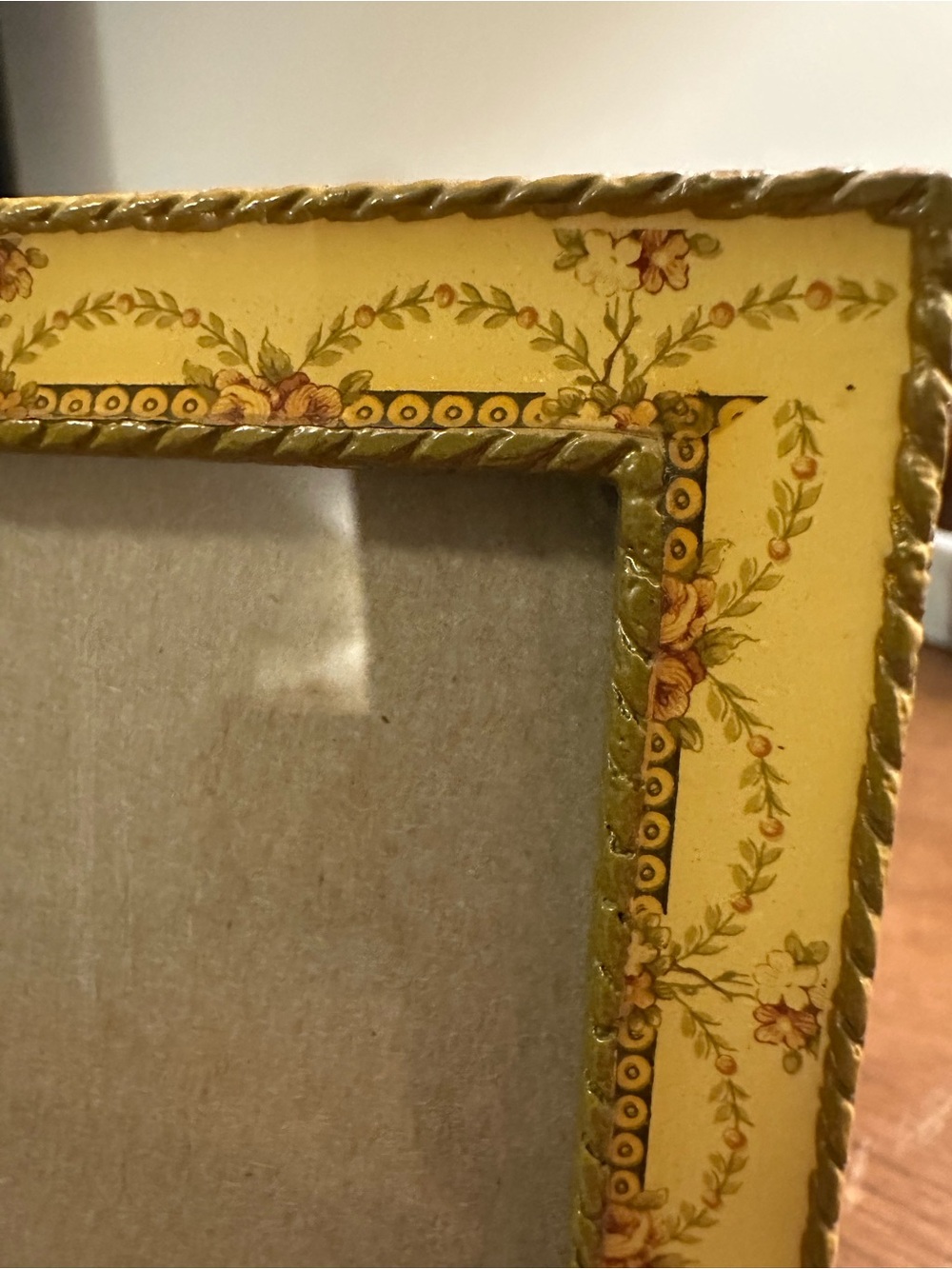Vintage Yellow Enameled Floral Picture Frame Hand Painted Elegant Decor